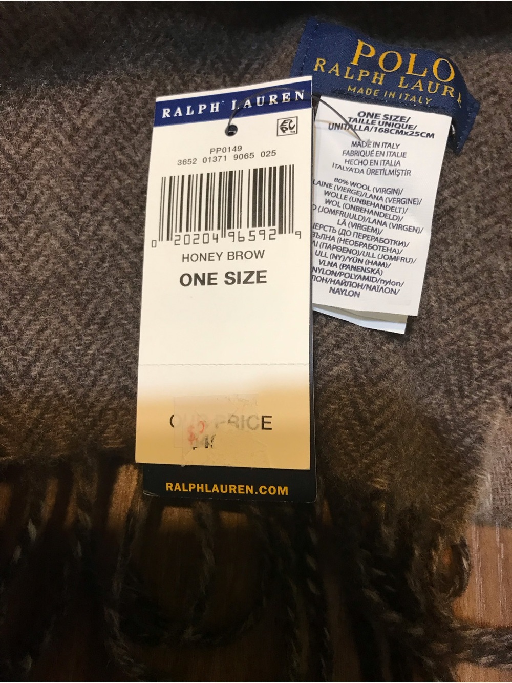 Polo by Ralph Lauren Brown Plaid Reversible Italian Wool Scarf NWT - Picture 4 of 8